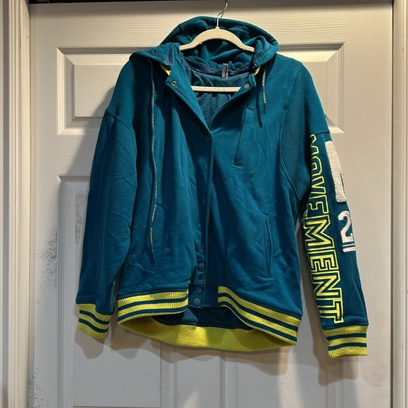 Free People FP Movement Post Up Teal Varsity Sweatshirt Jacket S Hoodie - Picture 2 of 12